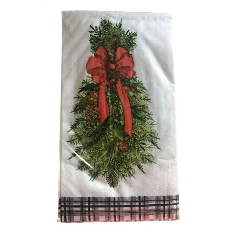 Christmas Paper Napkins 40 ct Buffet Towels Buffalo Plaid Greenery Decoupage